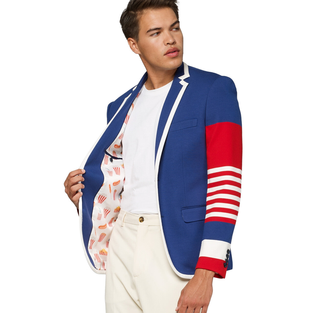 Op deze afbeelding zie je een Kostuums, van het merk Opposuits. Fastfood Dandy Fan Man Jas