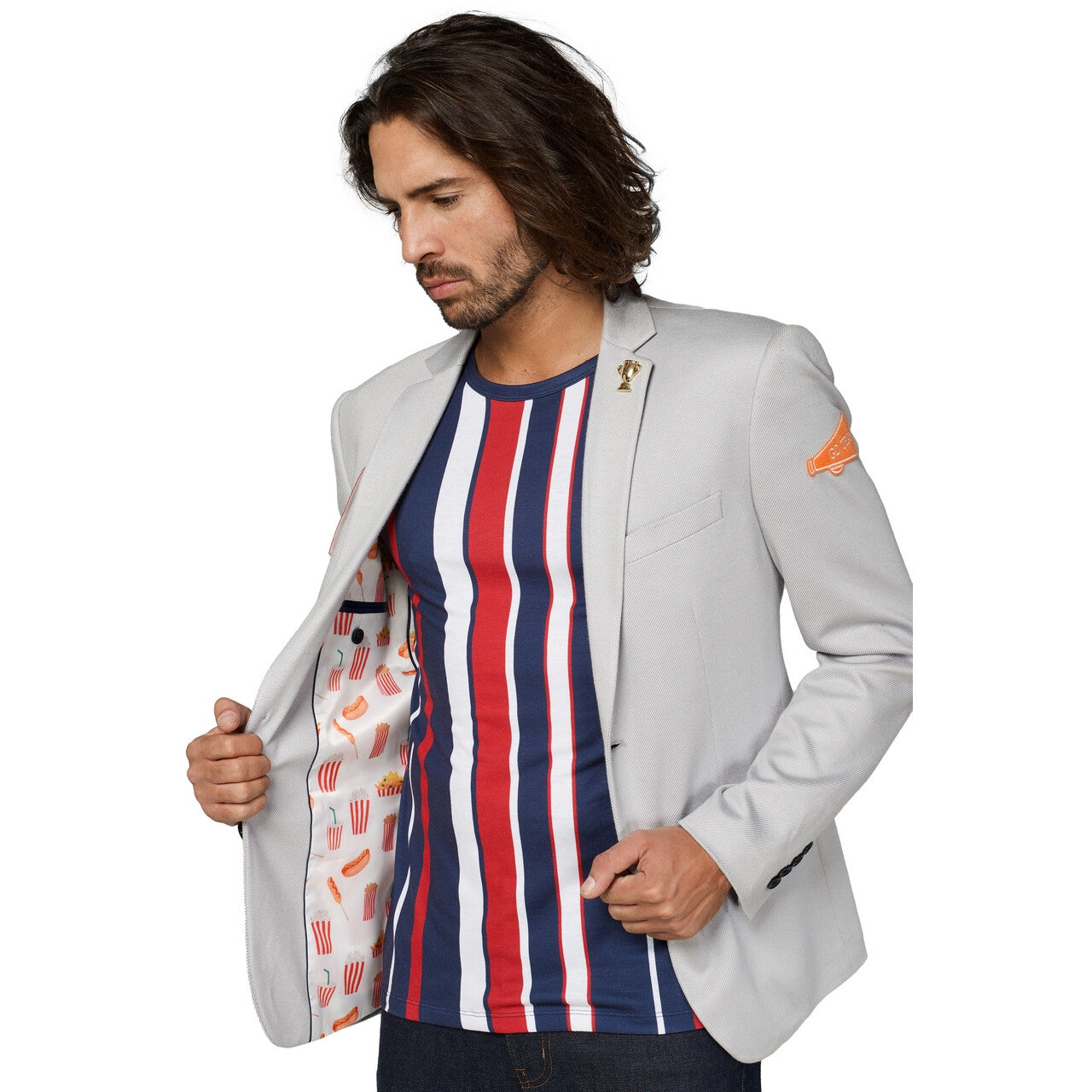 Op deze afbeelding zie je een Kostuums, van het merk Opposuits. Support Team Jas Grijs Man
