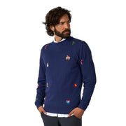 Op deze afbeelding zie je een Kostuums, van het merk Opposuits. X-Mas Nette Kersttrui Blauw Man
