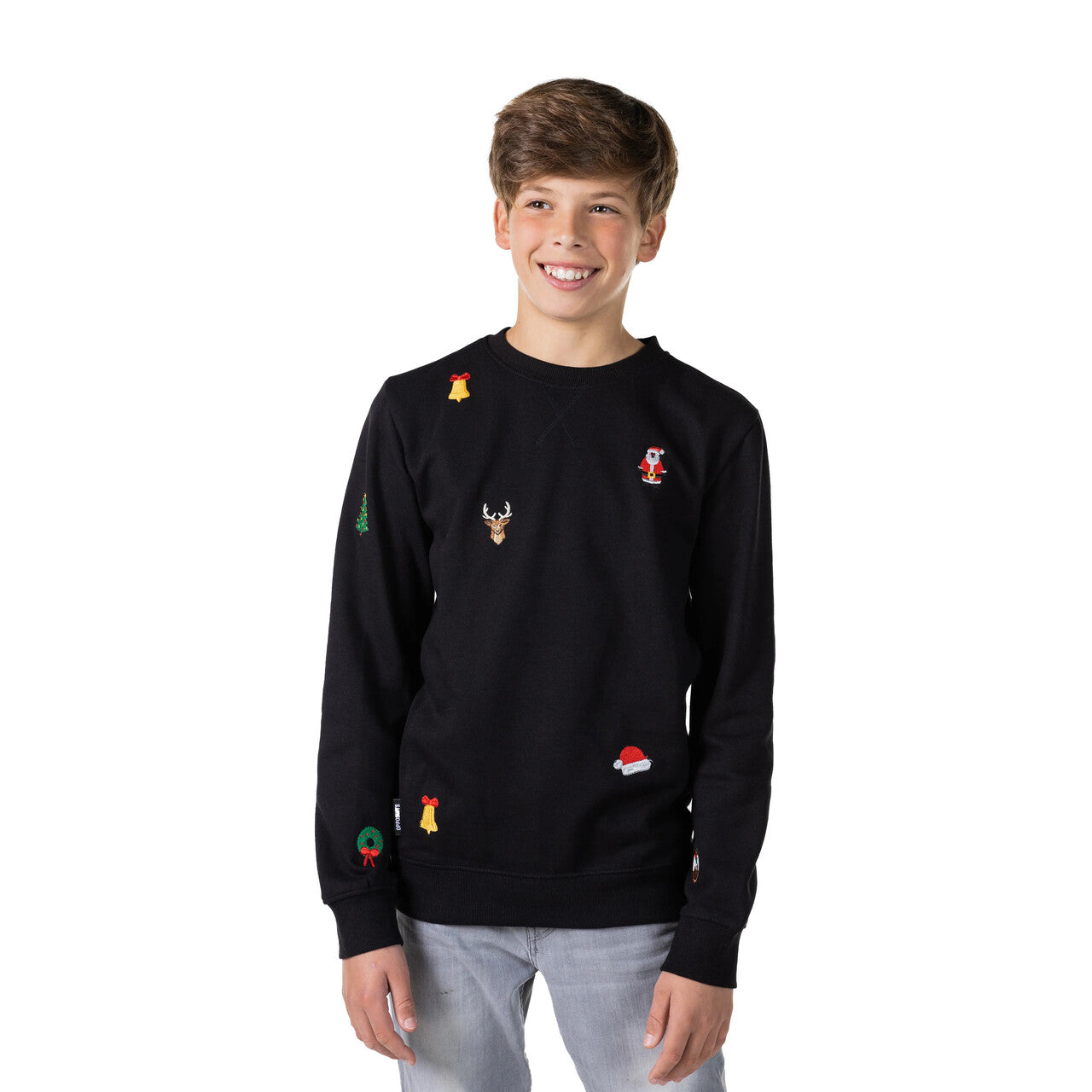 Op deze afbeelding zie je een Kostuums, van het merk Opposuits. Teen Boys Nette Zwarte Kersttrui Jongen