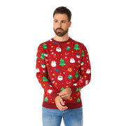 Op deze afbeelding zie je een Kostuums, van het merk Opposuits. Rode Enorme Foute Kersttrui Man