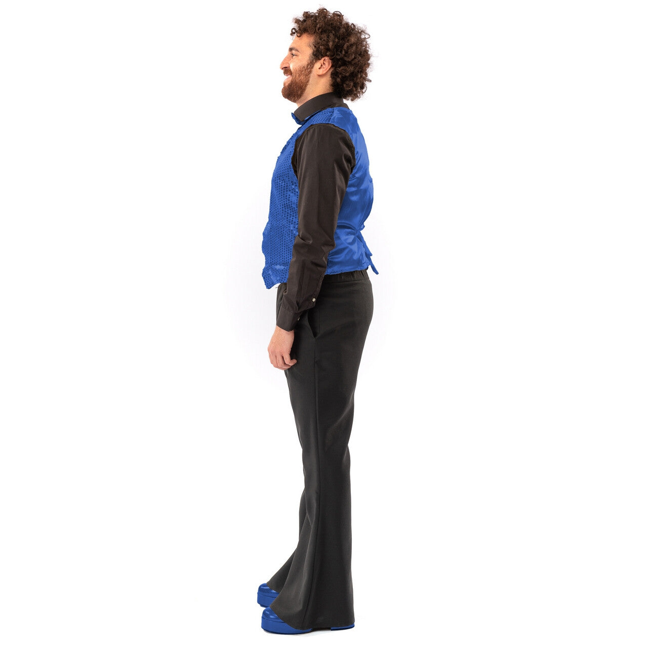 Op deze afbeelding zie je een Kostuums, van het merk Original Replicas. Paillettenvest Met Strik Blue Monday Man