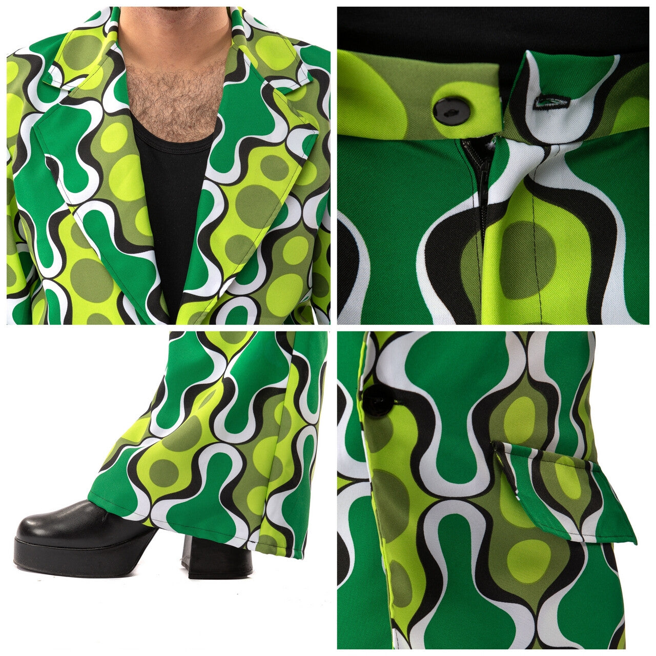 Op deze afbeelding zie je een Kostuums, van het merk Original Replicas. Jaren 70 Hippie Soul Disco 60s Ga Voor Groen Man Kostuum