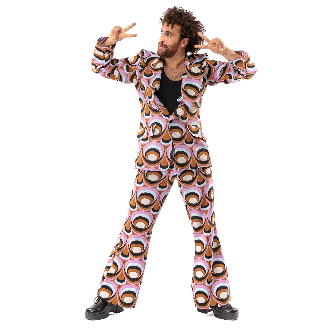Op deze afbeelding zie je een Kostuums, van het merk Original Replicas. Jaren 70 Hippie Soul Disco 60s Psychedelische Ogen Man Kostuum