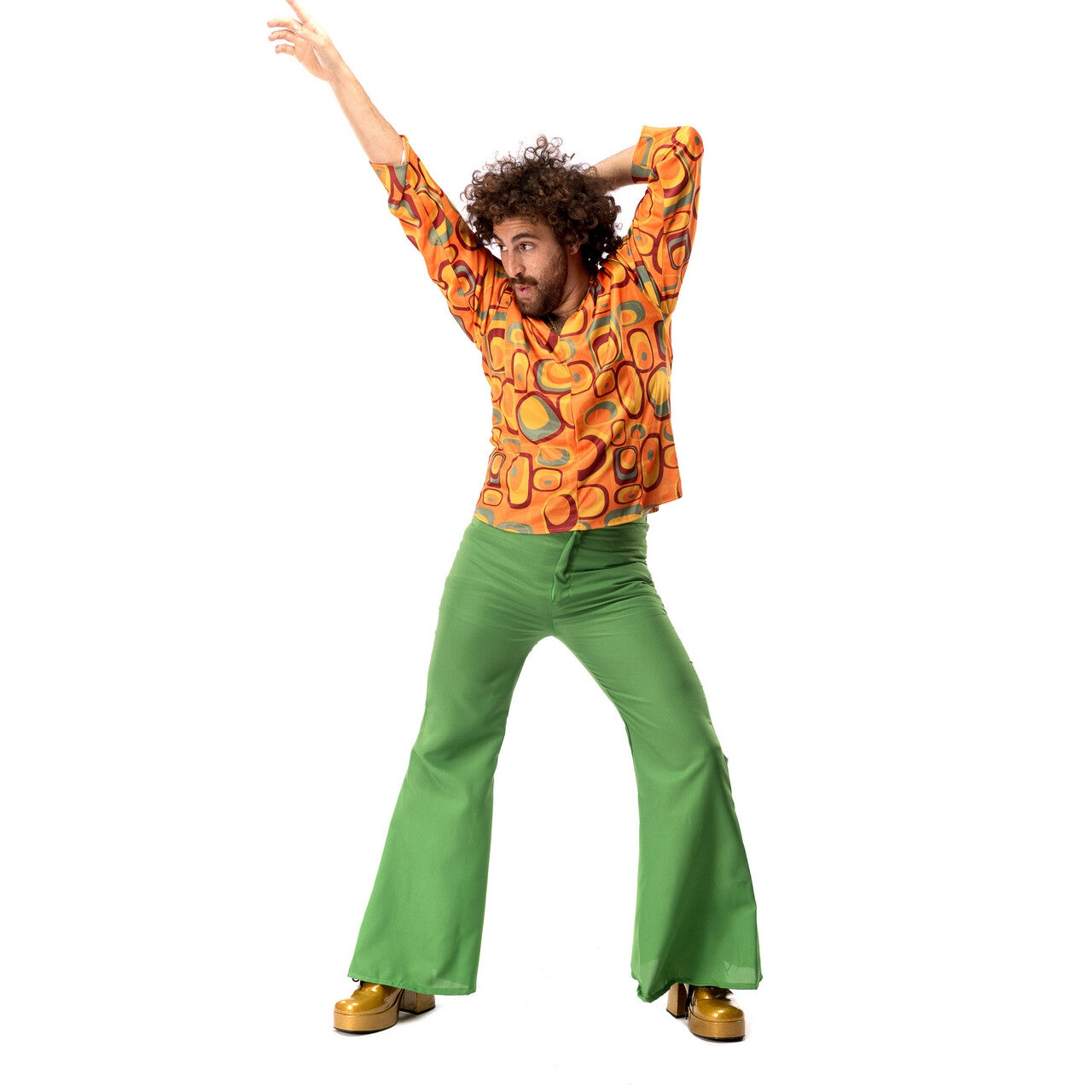 Op deze afbeelding zie je een Kostuums, van het merk Original Replicas. Jaren 70 Hippie Soul Disco 60s Agent Orange Shirt Man