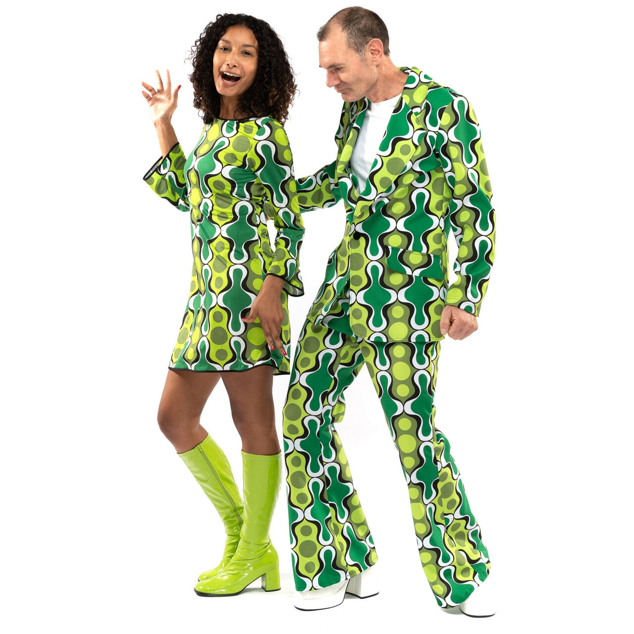 Op deze afbeelding zie je een Kostuums, van het merk Original Replicas. Jaren 70 Hippie Soul Disco 60s Ga Voor Groen Jurk Vrouw