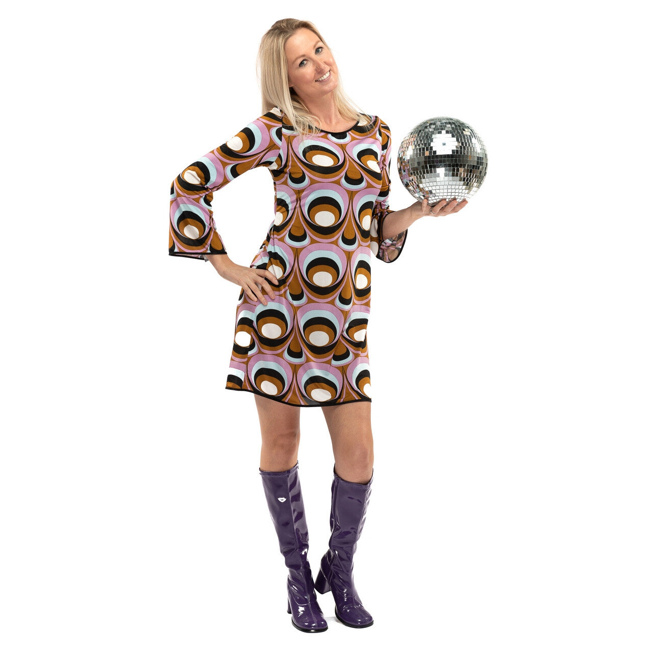 Op deze afbeelding zie je een Kostuums, van het merk Original Replicas. Jaren 70 Hippie Soul Disco 60s Psychedelische Ogen Jurk Vrouw