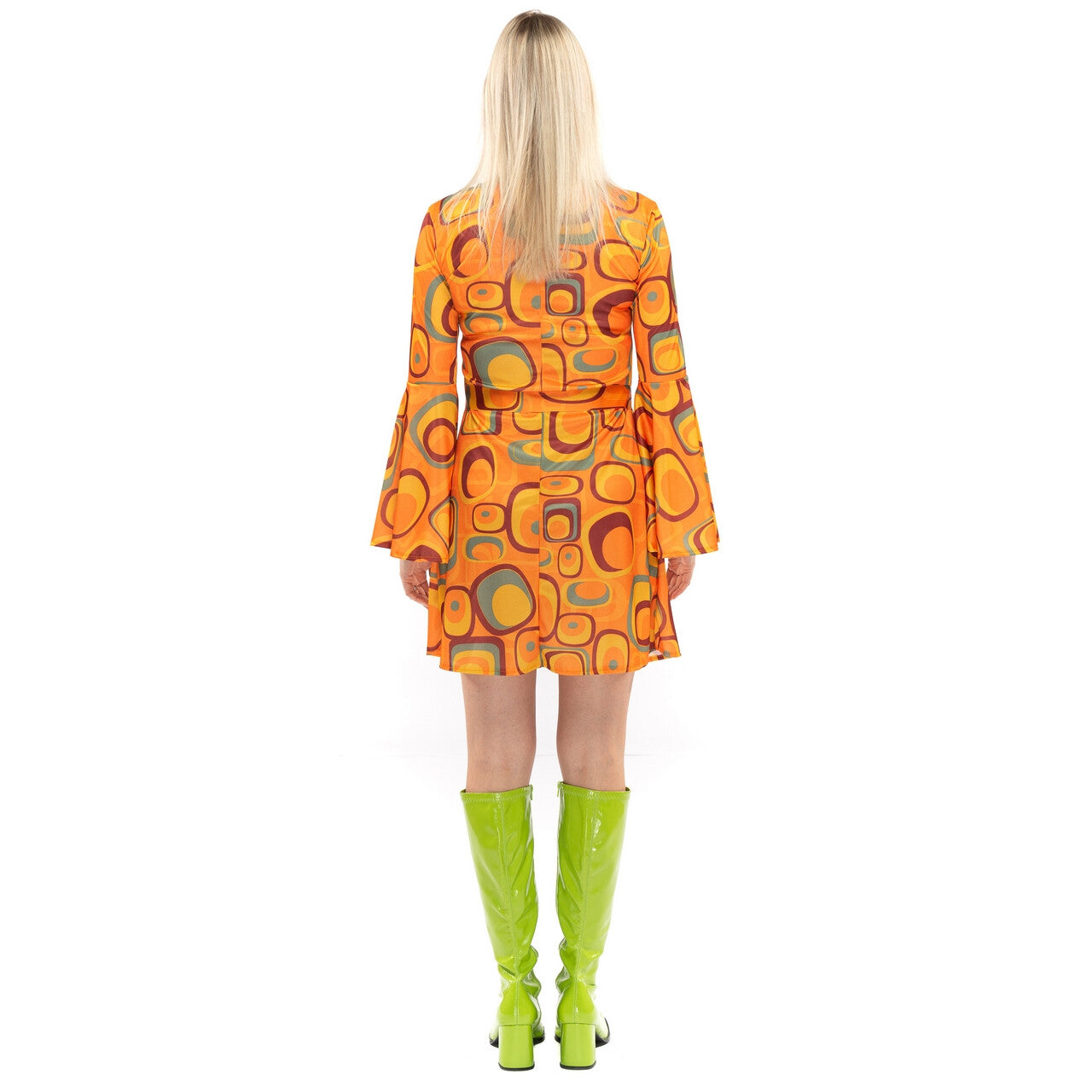 Op deze afbeelding zie je een Kostuums, van het merk Original Replicas. Jaren 70 Hippie Soul Disco 60s Agent Orange Jurk Vrouw
