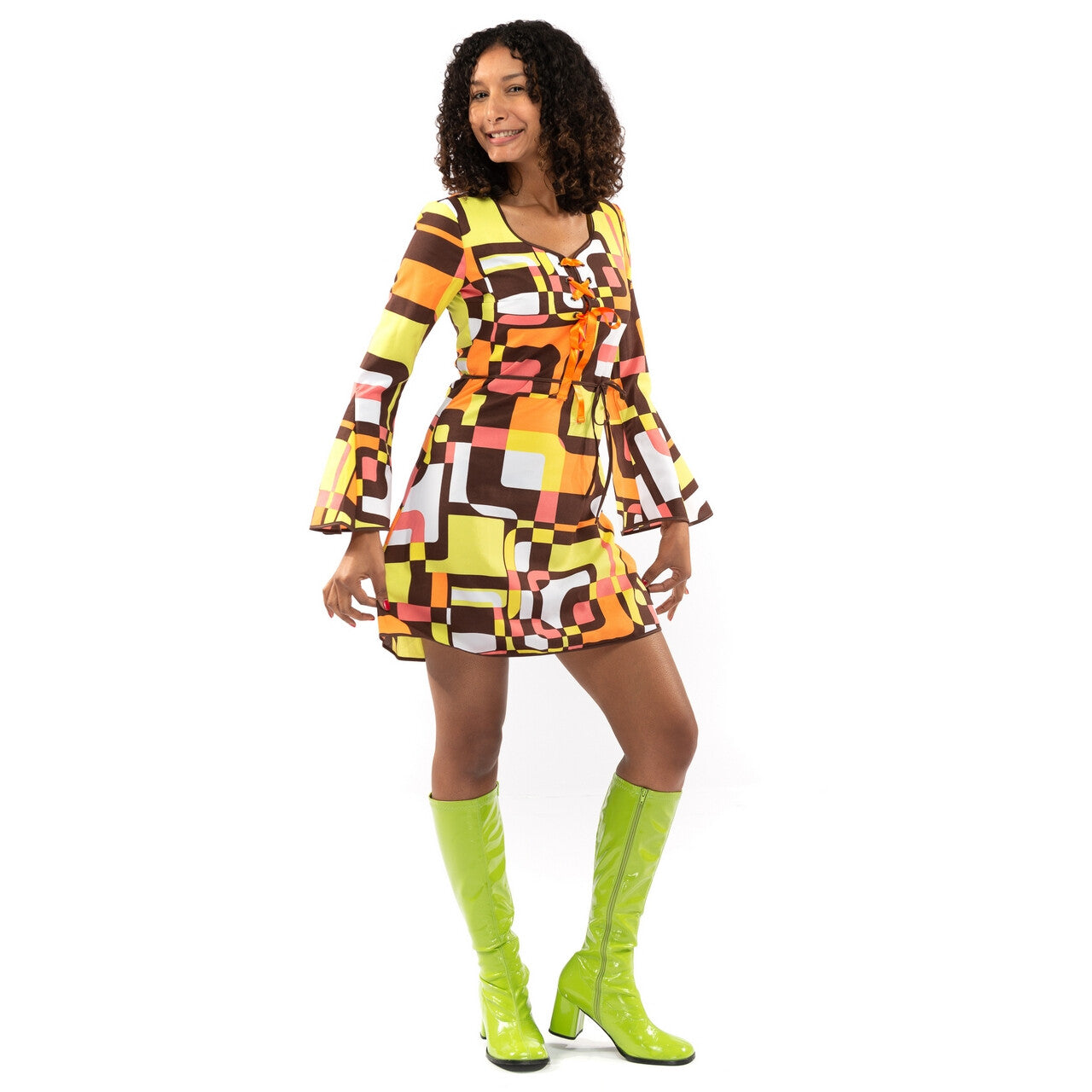 Op deze afbeelding zie je een Kostuums, van het merk Original Replicas. Jaren 70 Hippie Soul Disco 60s Dolle Lijnen Vrouw Kostuum