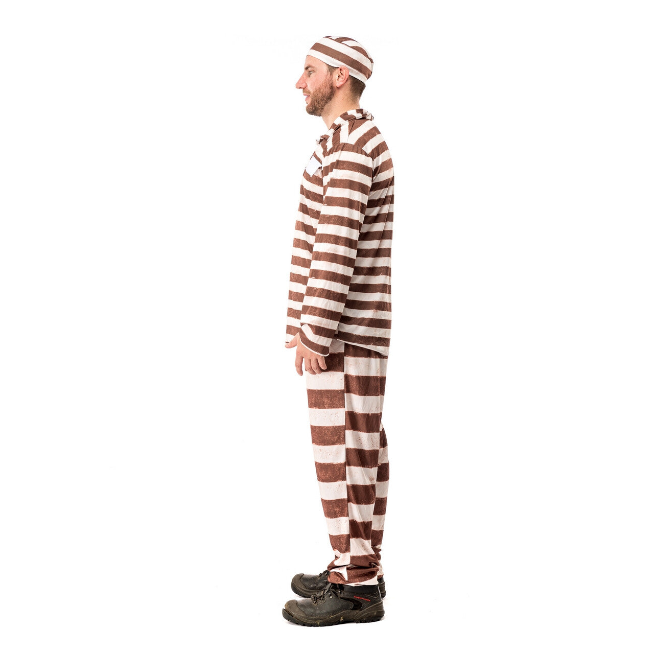 Op deze afbeelding zie je een Kostuums, van het merk Original Replicas. Bruin Gestreept Gevangenis Boef Misdadiger Alcatraz Kostuum Man