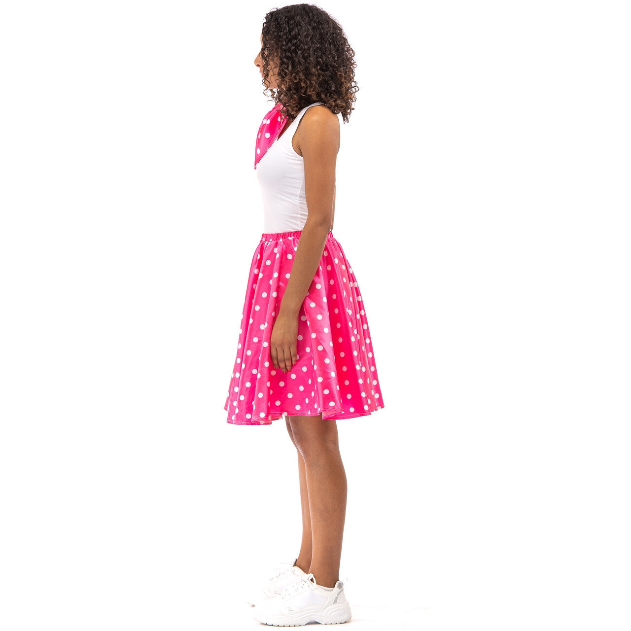 Op deze afbeelding zie je een Kostuums, van het merk Original Replicas. Jaren 50 Glimmend Roze Polkadot Rock And Roll Swing Vrouw Kostuum