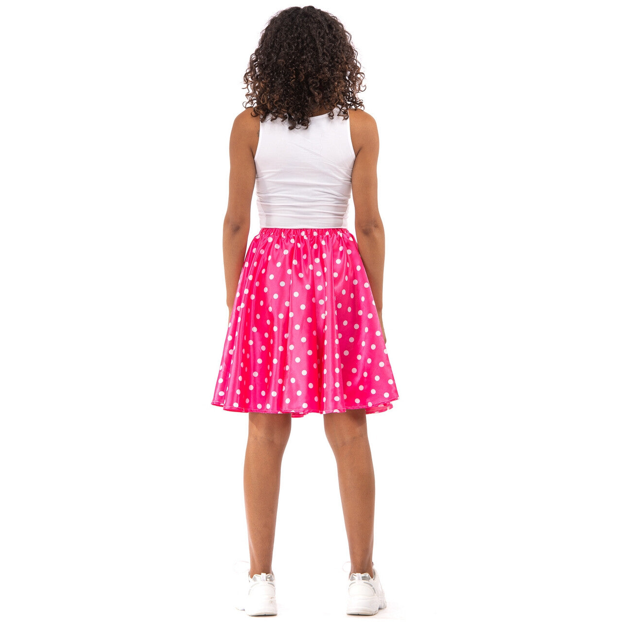Op deze afbeelding zie je een Kostuums, van het merk Original Replicas. Jaren 50 Glimmend Roze Polkadot Rock And Roll Swing Vrouw Kostuum