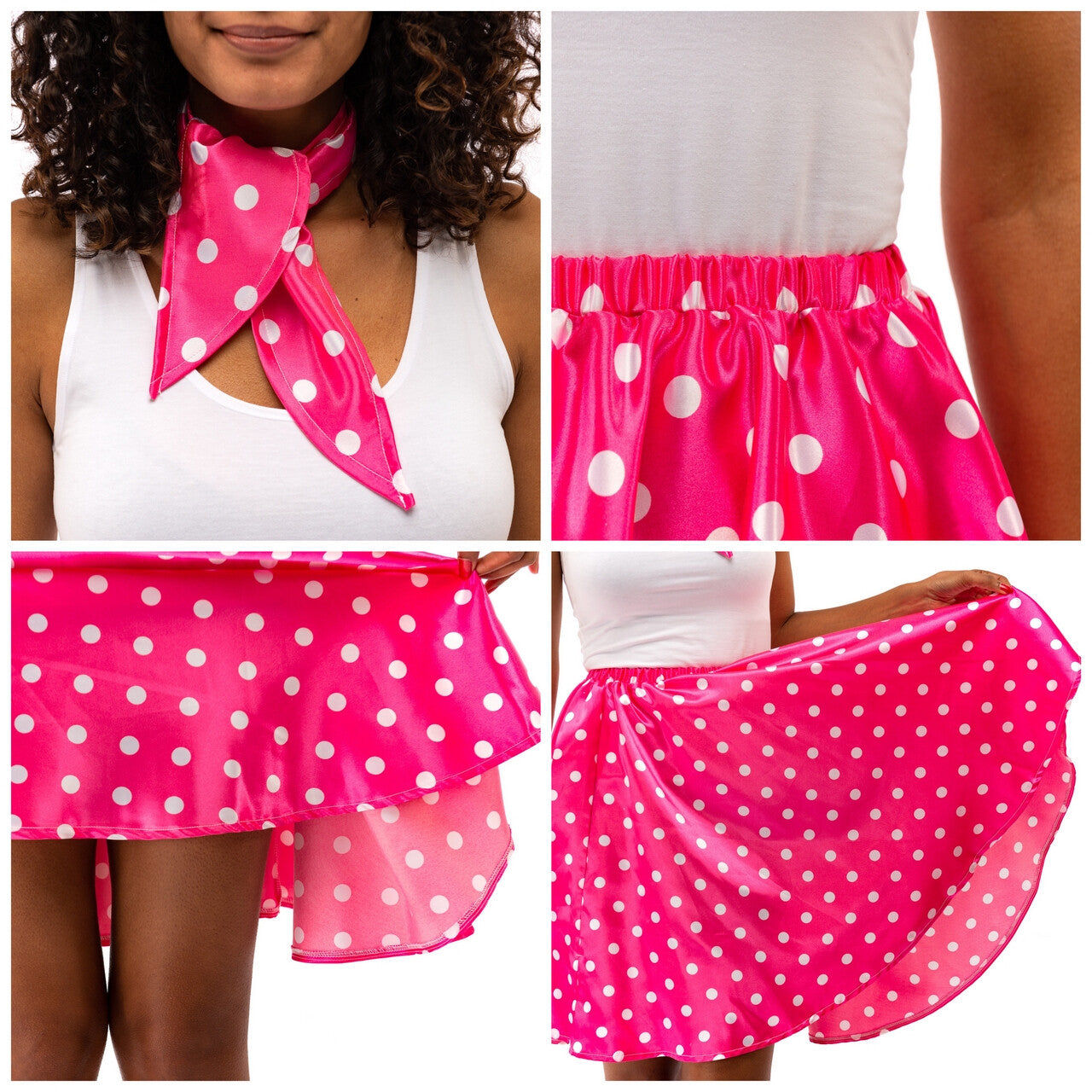 Op deze afbeelding zie je een Kostuums, van het merk Original Replicas. Jaren 50 Glimmend Roze Polkadot Rock And Roll Swing Vrouw Kostuum