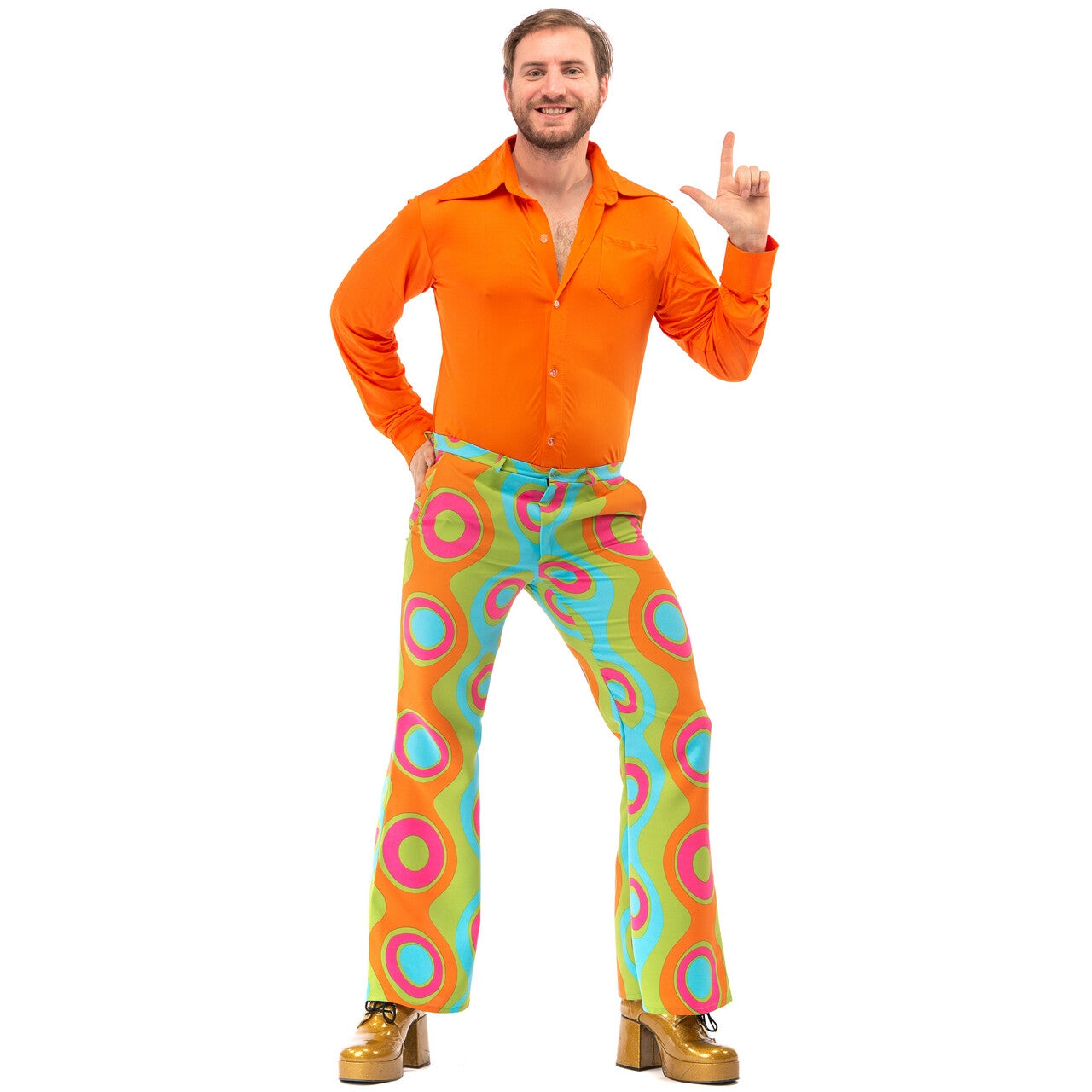 Op deze afbeelding zie je een Kostuums, van het merk Original Replicas. Jaren 60 Psychedelische Golven Flower Power Hippie Festival Broek Man