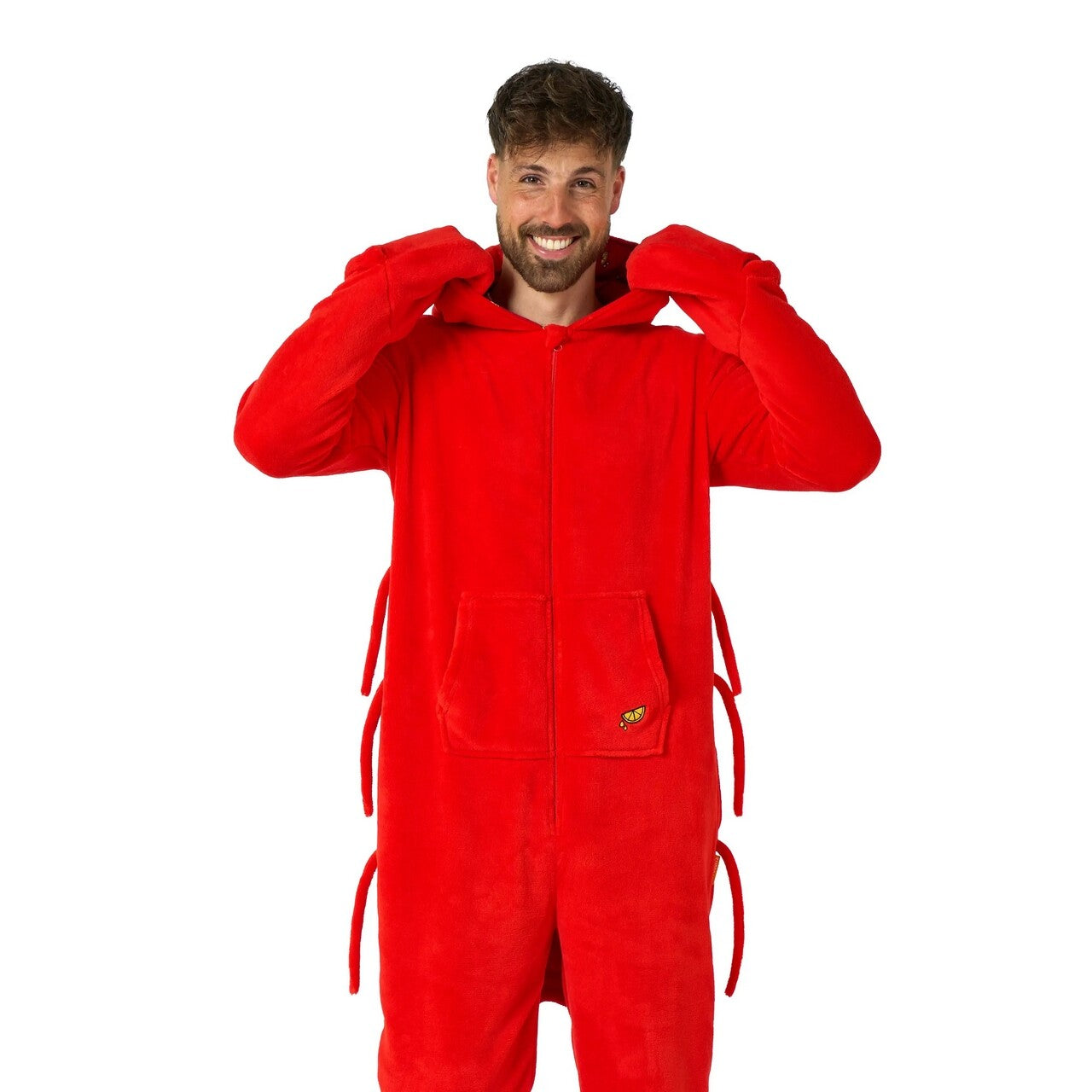 Op deze afbeelding zie je een Kostuums, van het merk Opposuits. Lobbie Lobster Onesie Man Kostuum