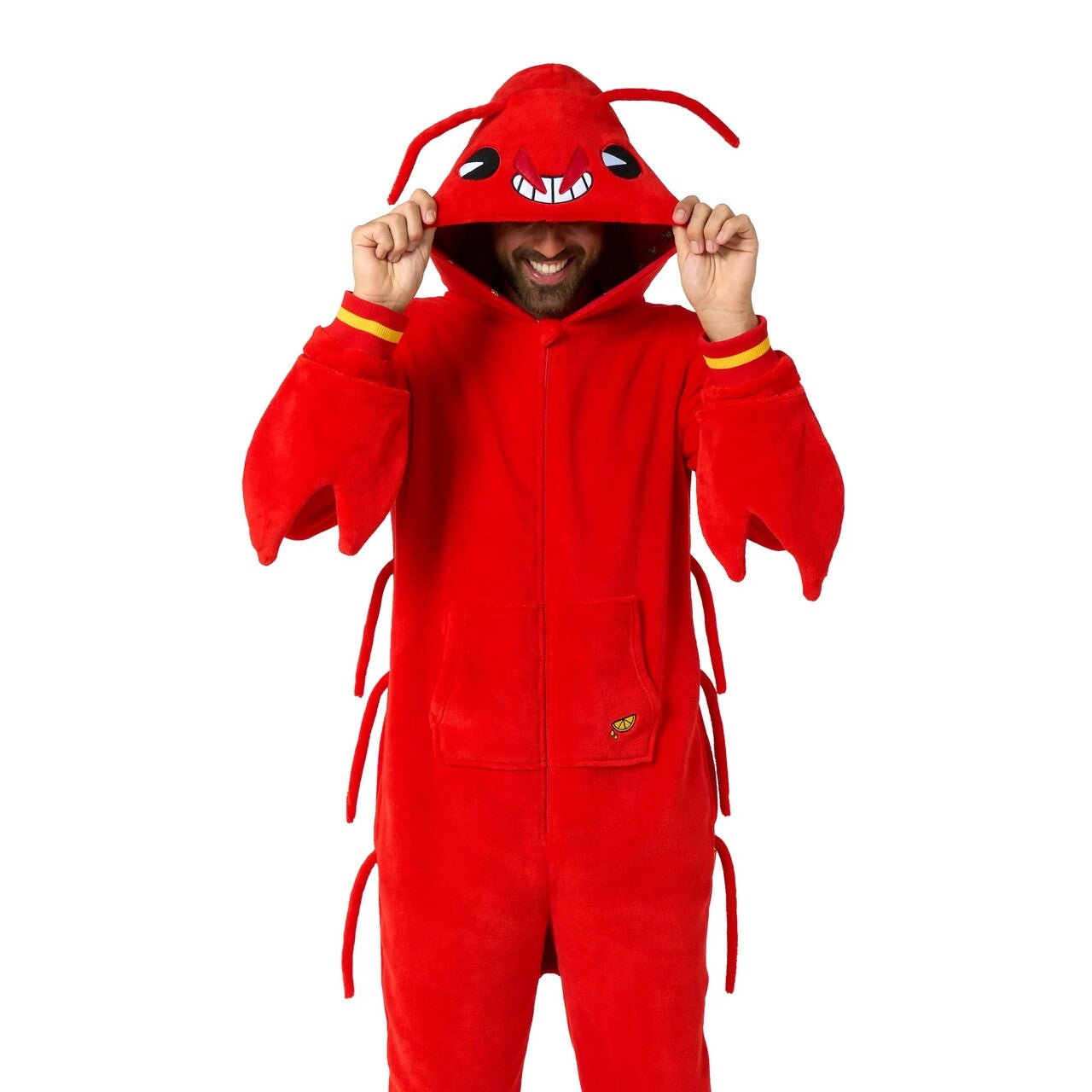 Op deze afbeelding zie je een Kostuums, van het merk Opposuits. Lobbie Lobster Onesie Man Kostuum