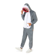 Op deze afbeelding zie je een Kostuums, van het merk Opposuits. Niet Zo Gevaarlijke Shark Onesie Man Kostuum