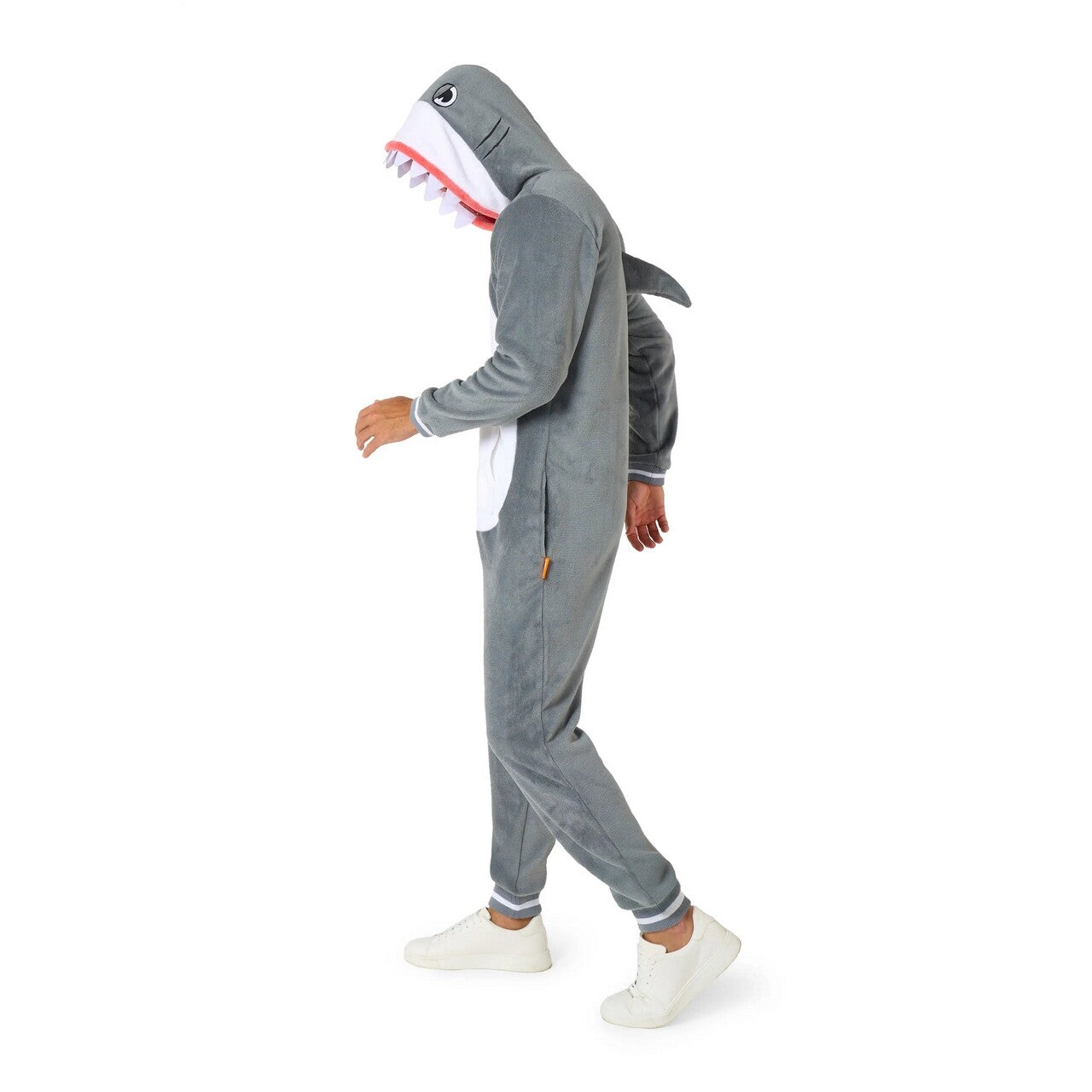 Op deze afbeelding zie je een Kostuums, van het merk Opposuits. Niet Zo Gevaarlijke Shark Onesie Man Kostuum