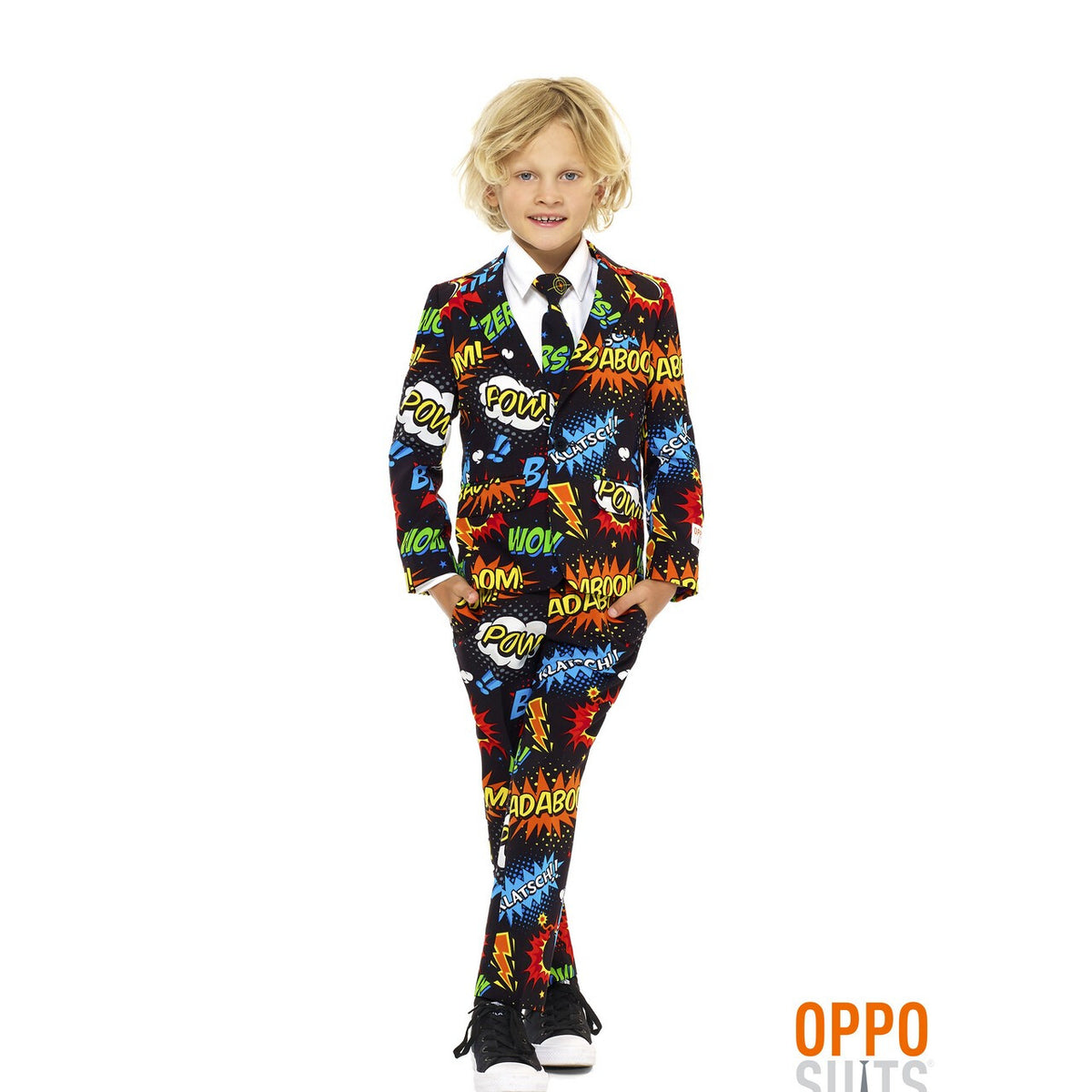 Op deze afbeelding zie je een Kostuums, van het merk Opposuits. Comic Badaboom Opposuit Jongen Kostuum