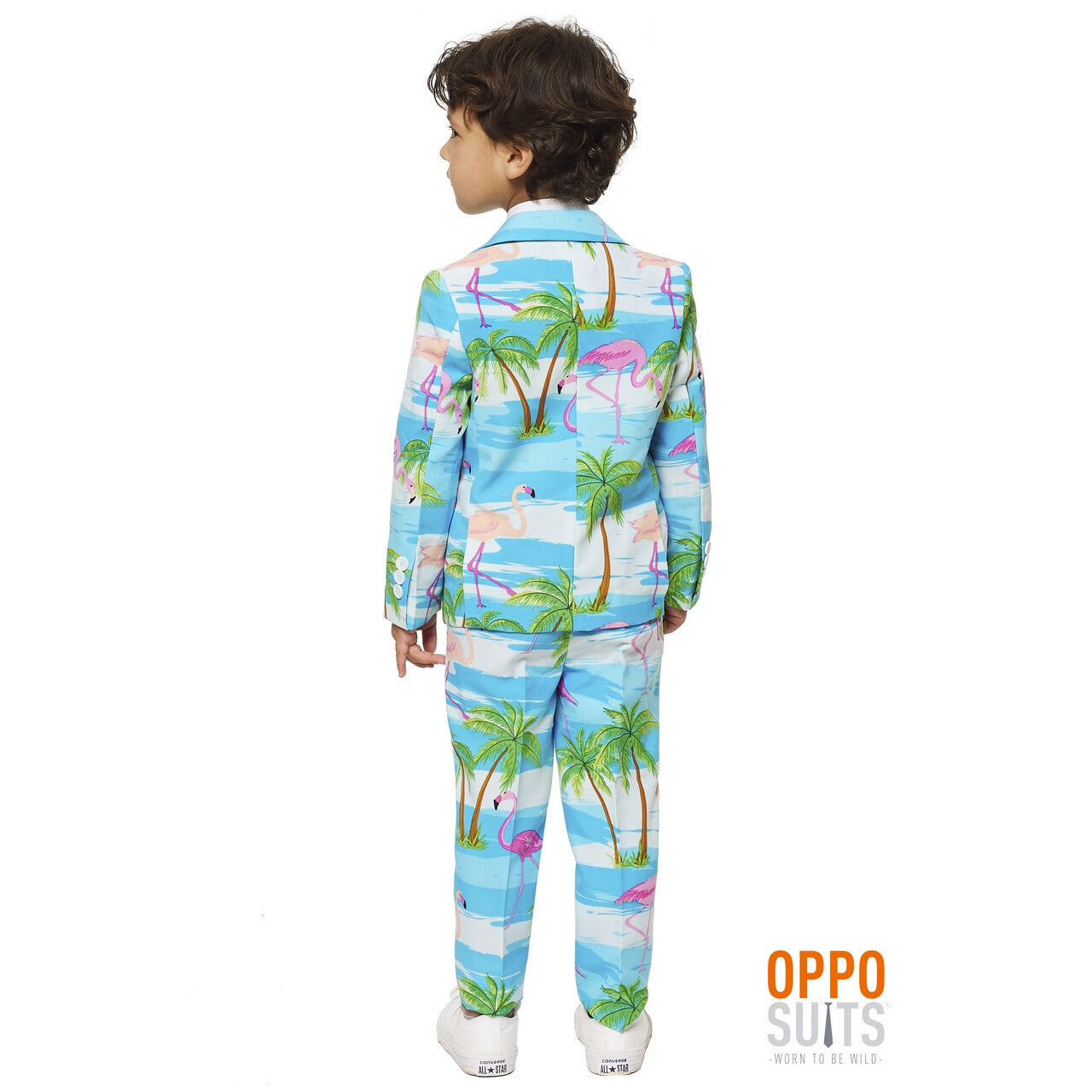 Op deze afbeelding zie je een Kostuums, van het merk Opposuits. Tropisch Flaminguy Jongen Kostuum
