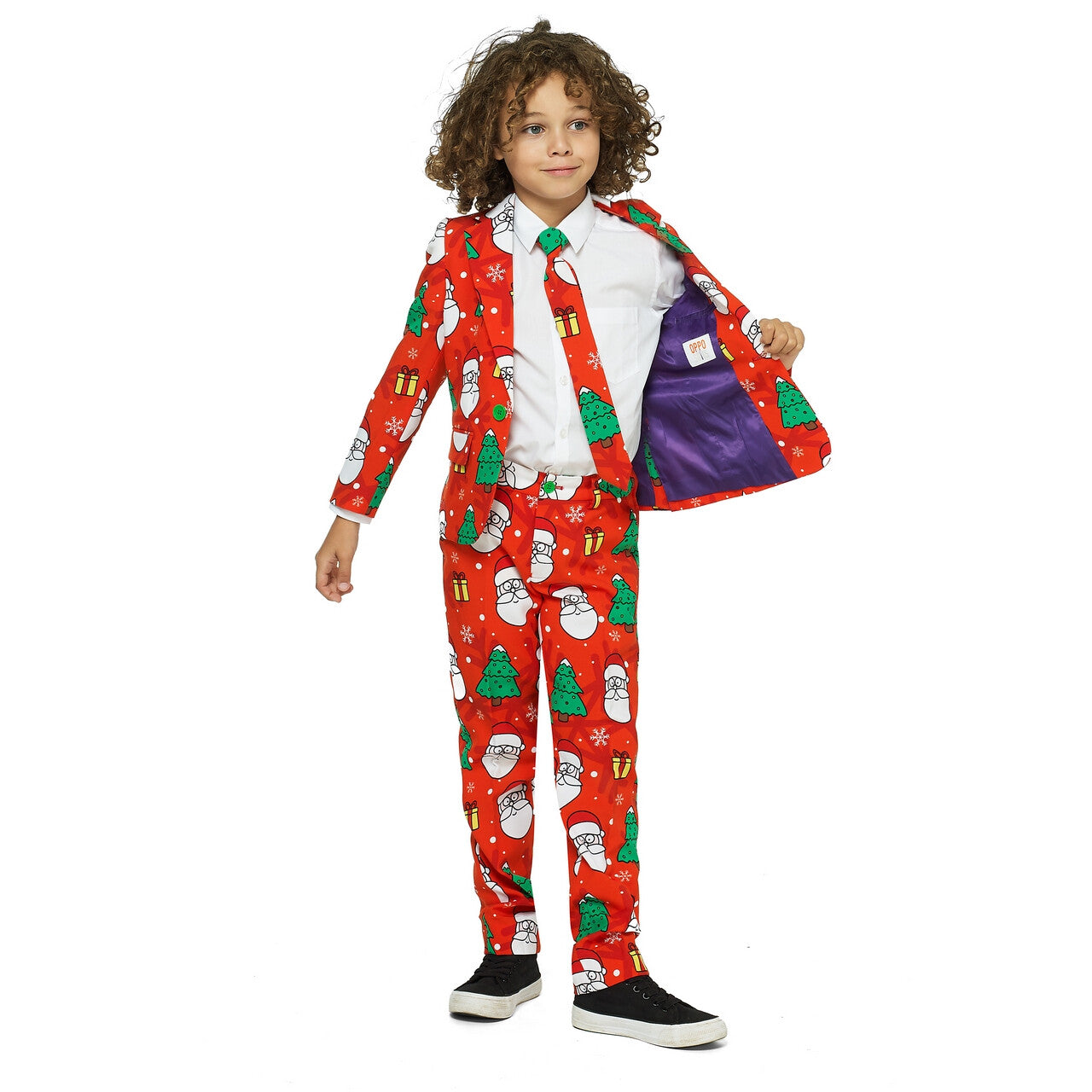Op deze afbeelding zie je een Kostuums, van het merk Opposuits. Rood Kerstman Kerstboom Kerstfeest Jongen Kostuum