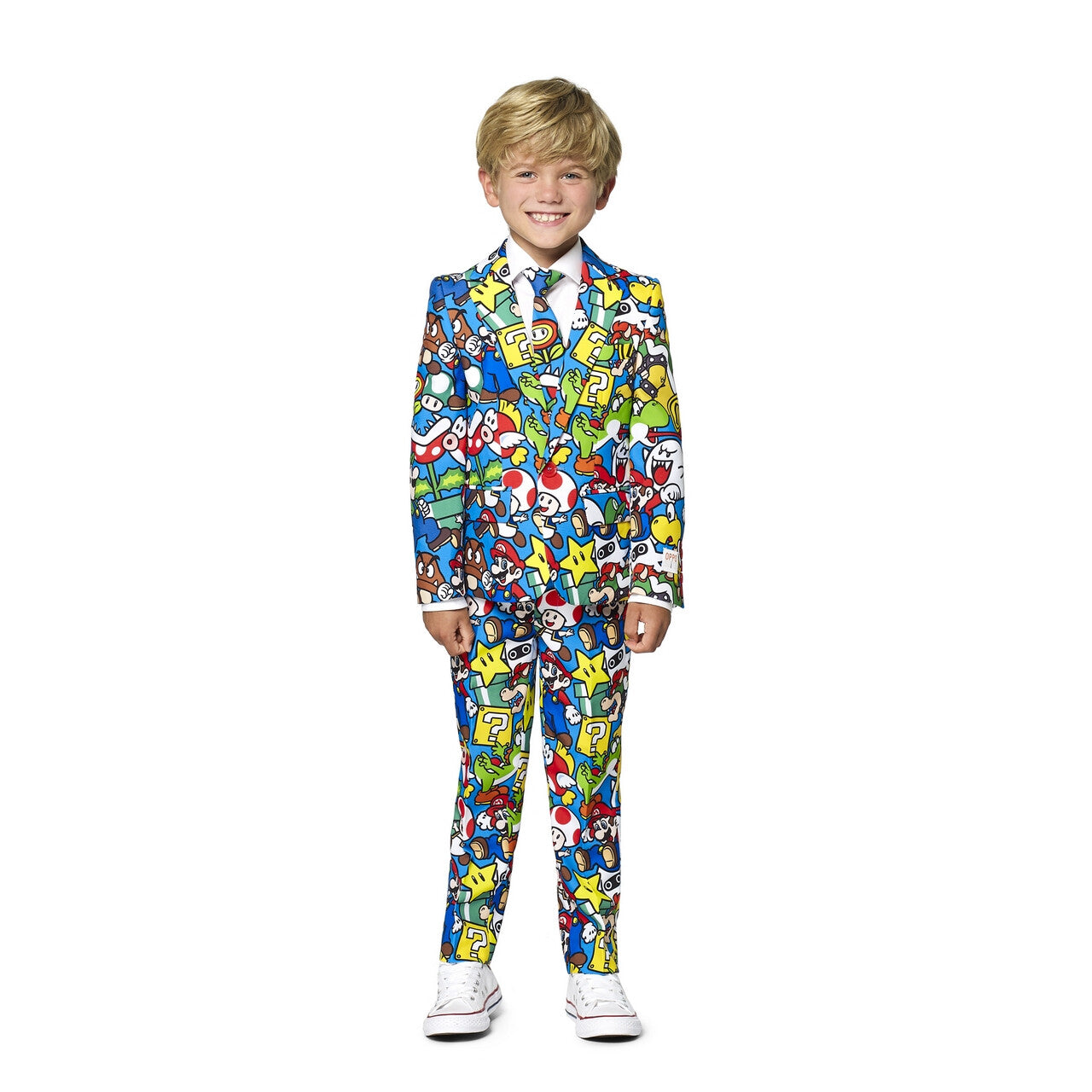 Op deze afbeelding zie je een Kostuums, van het merk Opposuits. Super-De-Luxe Mario World™ Jongen Kostuum