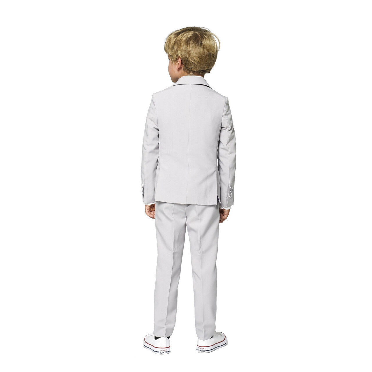 Op deze afbeelding zie je een Kostuums, van het merk Opposuits. Grijze Bruidsjonker Zonder Ringen Jongen Kostuum