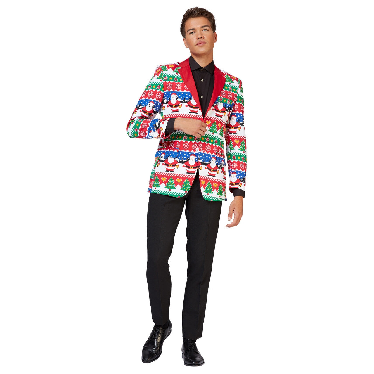 Op deze afbeelding zie je een Kostuums, van het merk Opposuits. Vrolijke Kleurrijke Snazzy Santa Colbert Man