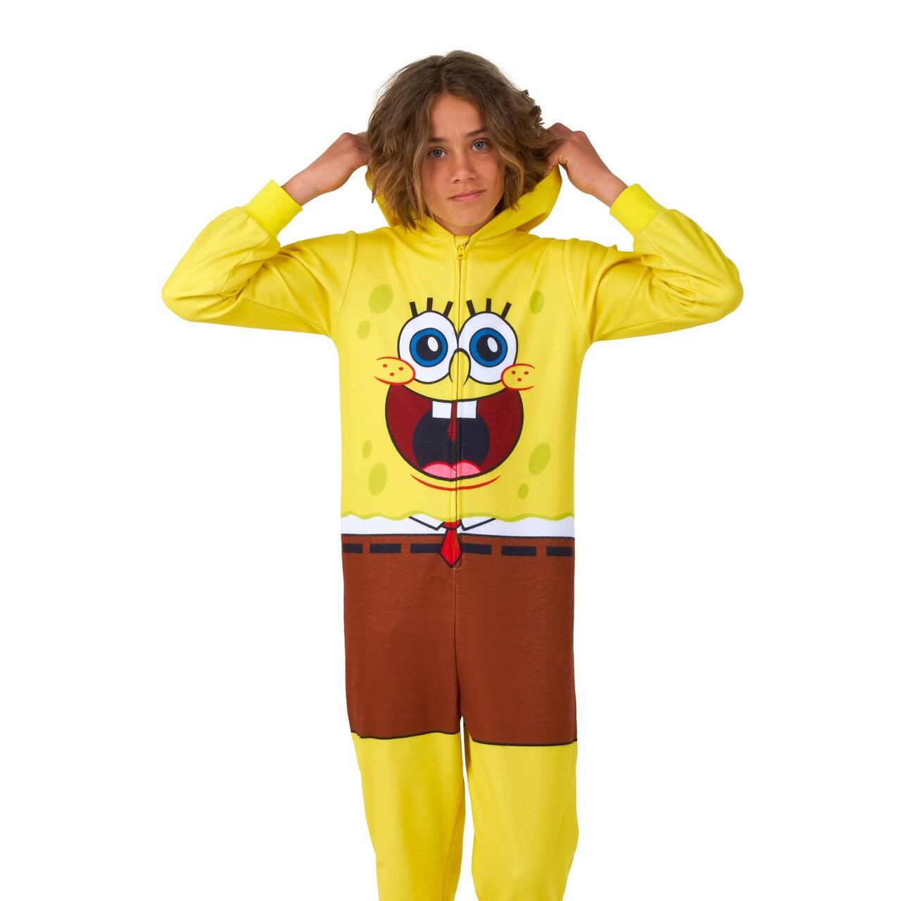 Op deze afbeelding zie je een Kostuums, van het merk Opposuits. Grappige Spongebob Onesie Kind Kostuum