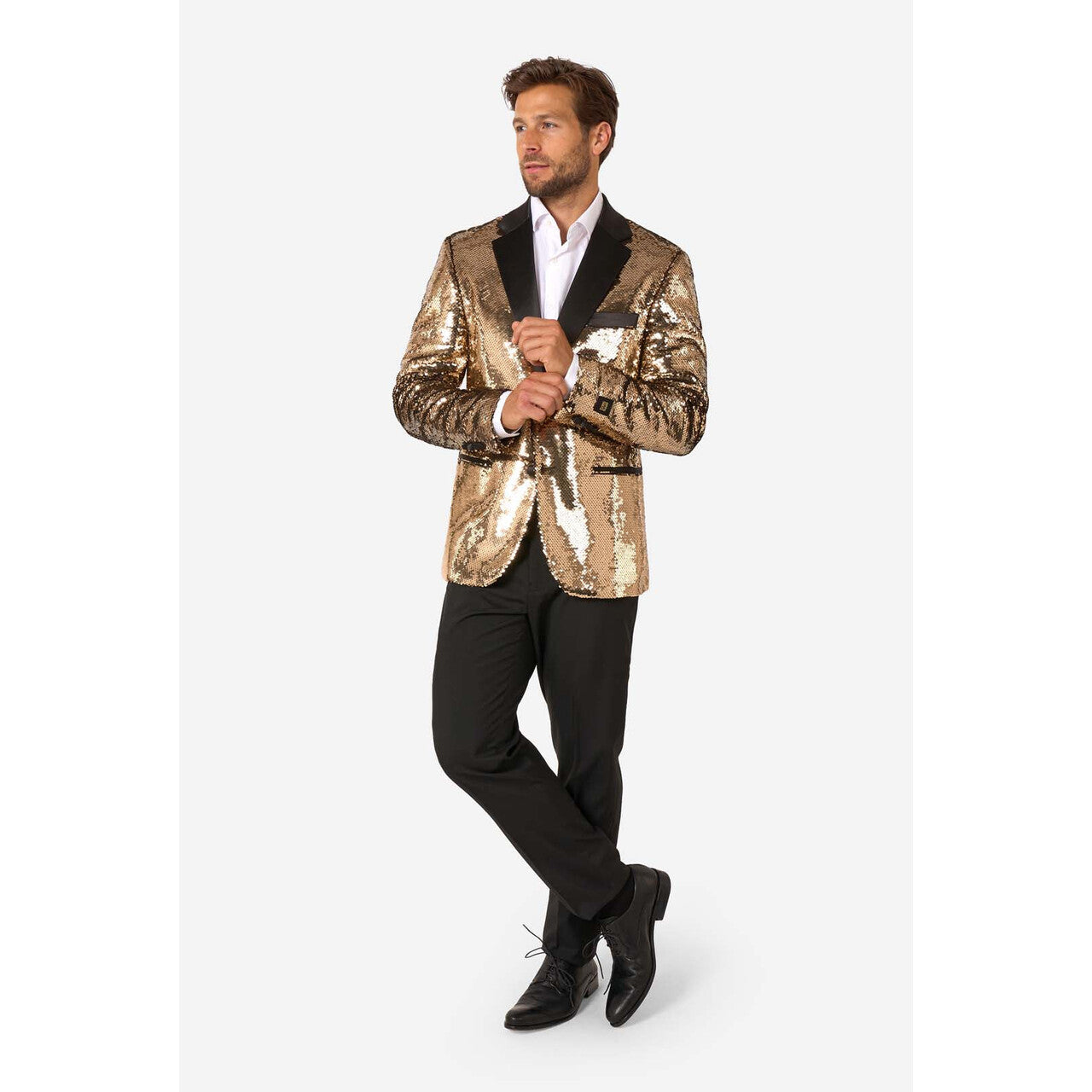Op deze afbeelding zie je een Kostuums, van het merk Opposuits. Groovy Gold Sequins Man