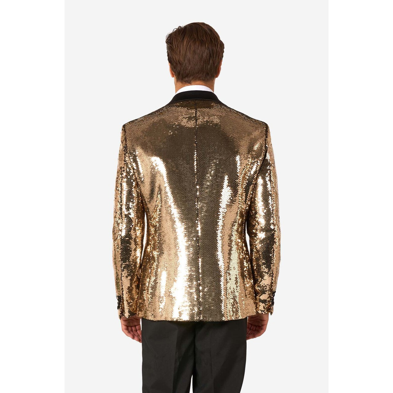 Op deze afbeelding zie je een Kostuums, van het merk Opposuits. Groovy Gold Sequins Man