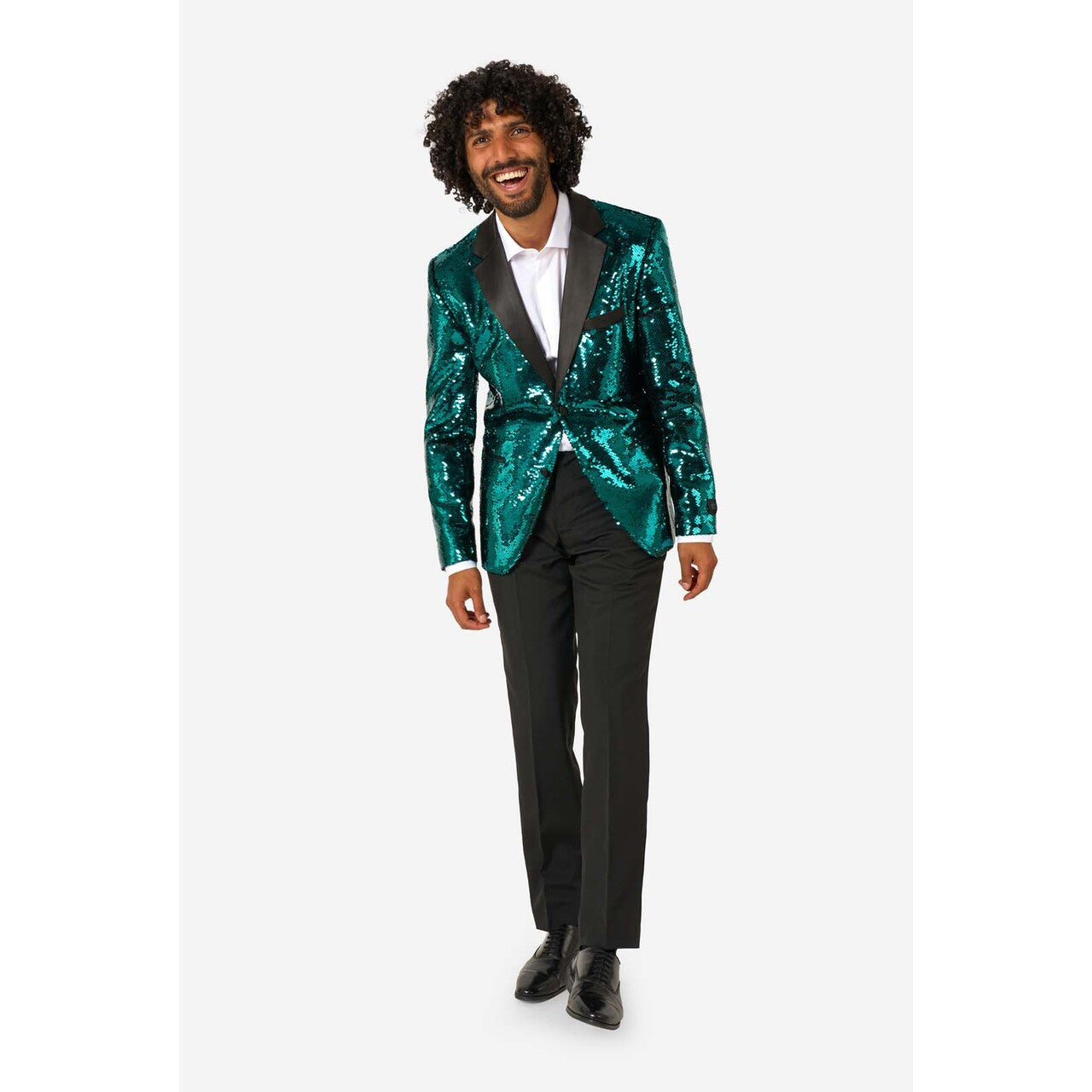 Op deze afbeelding zie je een Kostuums, van het merk Opposuits. Terrific Teal Sequins Man