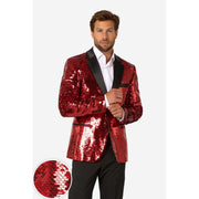 Op deze afbeelding zie je een Kostuums, van het merk Opposuits. Radiant Red Sequins Man