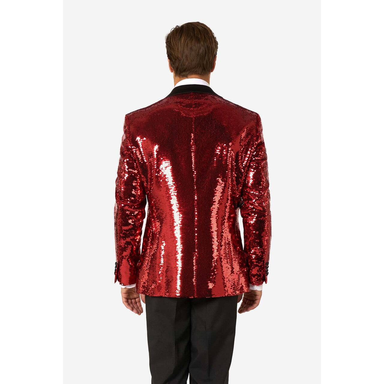 Op deze afbeelding zie je een Kostuums, van het merk Opposuits. Radiant Red Sequins Man