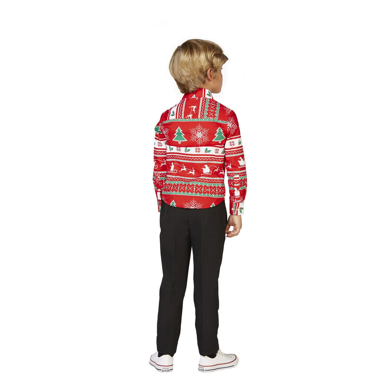 Op deze afbeelding zie je een Kostuums, van het merk Opposuits. Rode Winter Wonderland Blouse Jongen