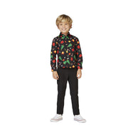 Op deze afbeelding zie je een Kostuums, van het merk Opposuits. Zwarte Christmas Icons Gifts And Trees Blouse Jongen
