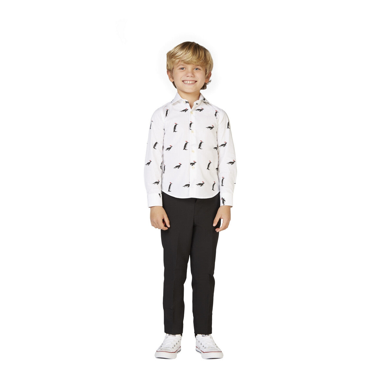 Op deze afbeelding zie je een Kostuums, van het merk Opposuits. Witte Snowy Christmas Penguins Blouse Jongen