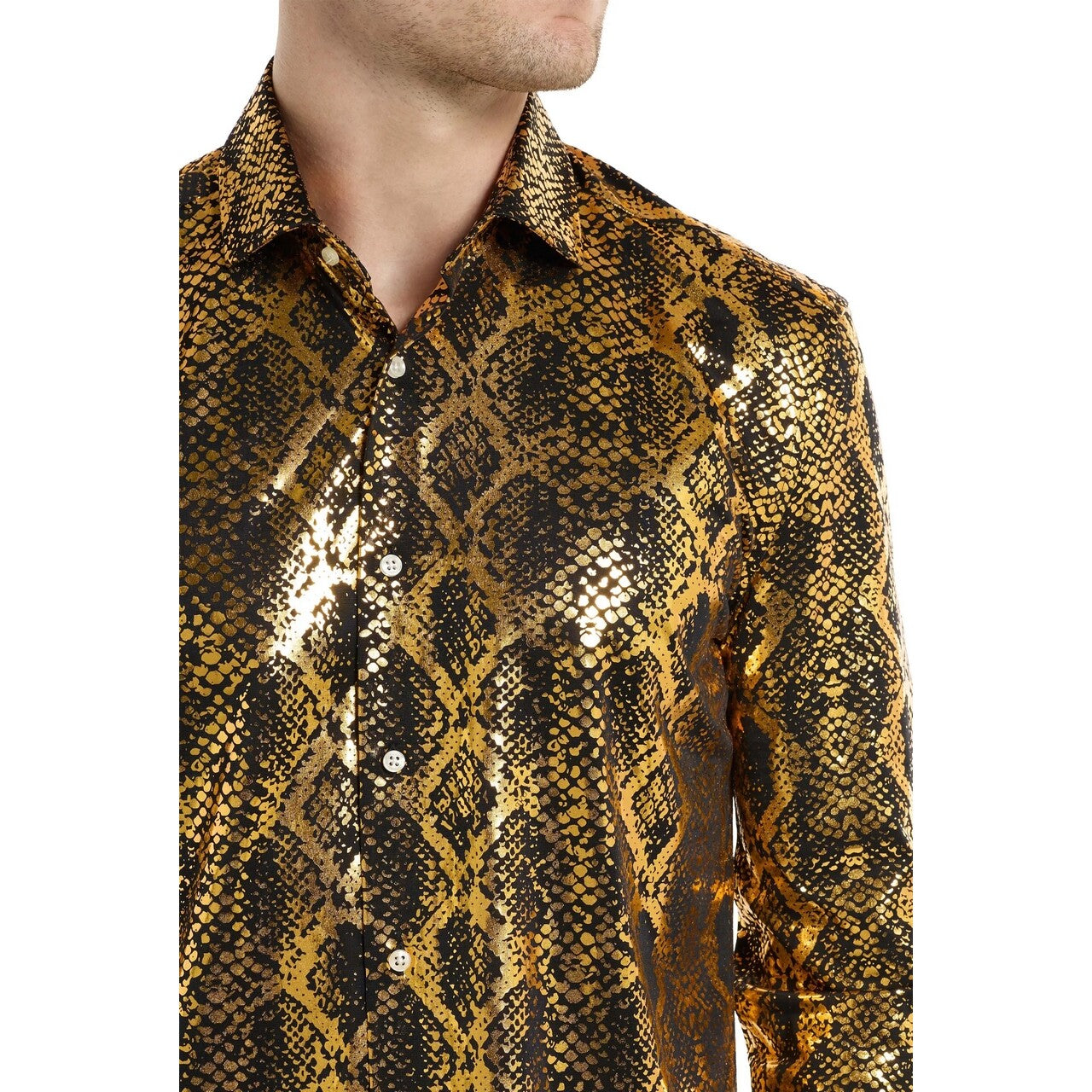 Op deze afbeelding zie je een Kostuums, van het merk Opposuits. Shiny Golden Snake Overhemd Man