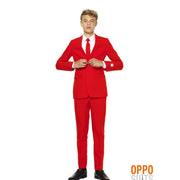 Op deze afbeelding zie je een Kostuums, van het merk Opposuits. Intense Red Devil Opposuit Teen Jongen Kostuum