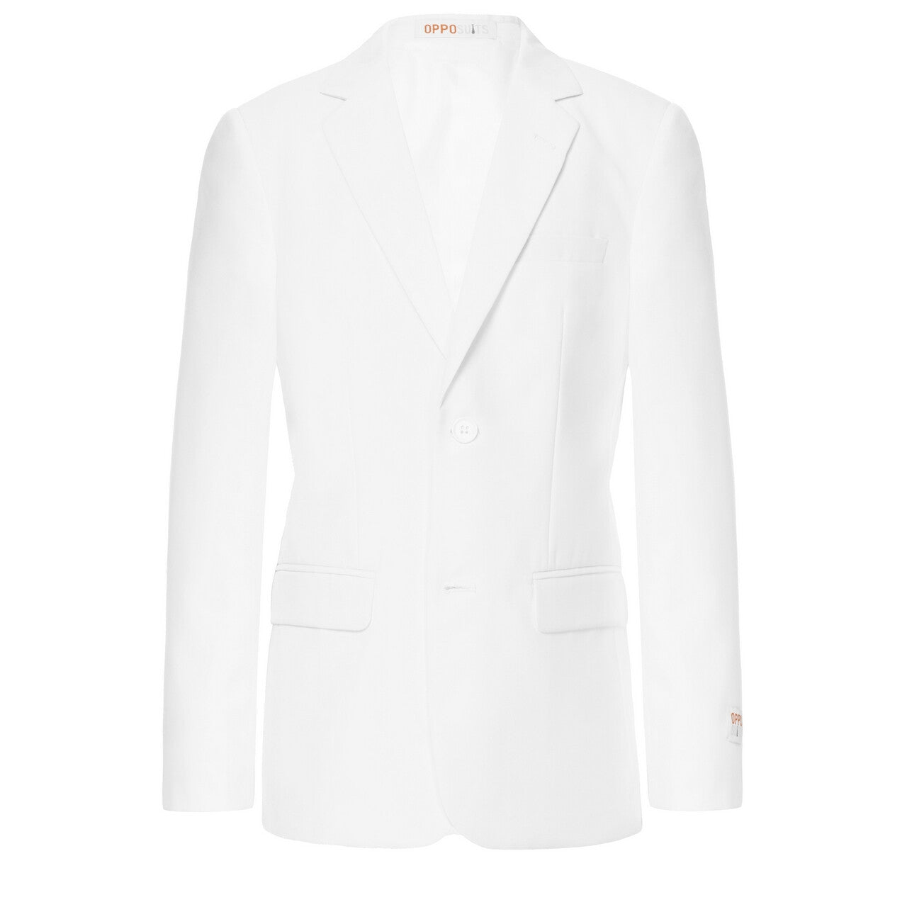 Op deze afbeelding zie je een Kostuums, van het merk Opposuits. Helemaal Wit Solid White Tiener Jongen Kostuum