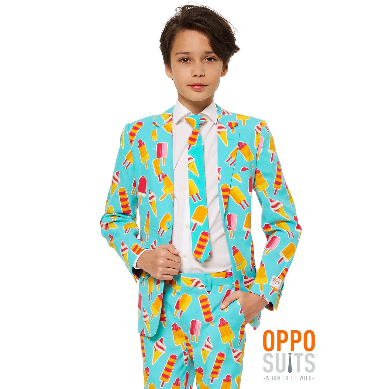 Op deze afbeelding zie je een Kostuums, van het merk Opposuits. Ola La Zomerse IJsjes Tiener Jongen Kostuum