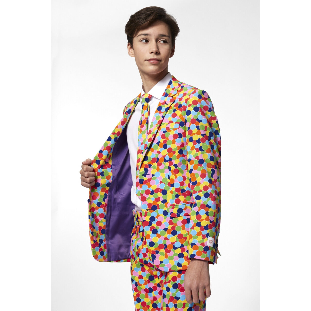 Op deze afbeelding zie je een Kostuums, van het merk Opposuits. Ontplofte Gekleurde Confetti Kanon Jongen Kostuum