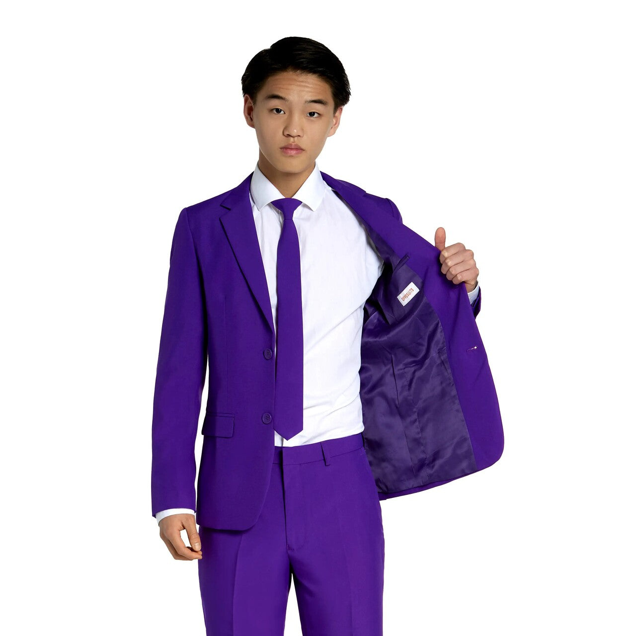 Op deze afbeelding zie je een Kostuums, van het merk Opposuits. Purple Prince Jongen Kostuum