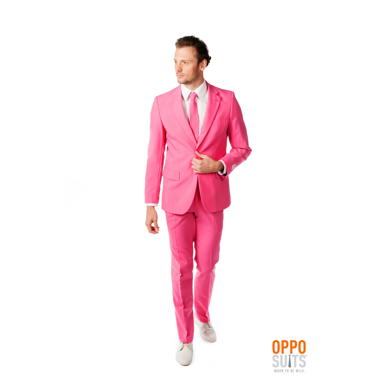 Op deze afbeelding zie je een Kostuums, van het merk Opposuits. Mr. Pinker Than Pink Roze Opposuit Kostuum Man
