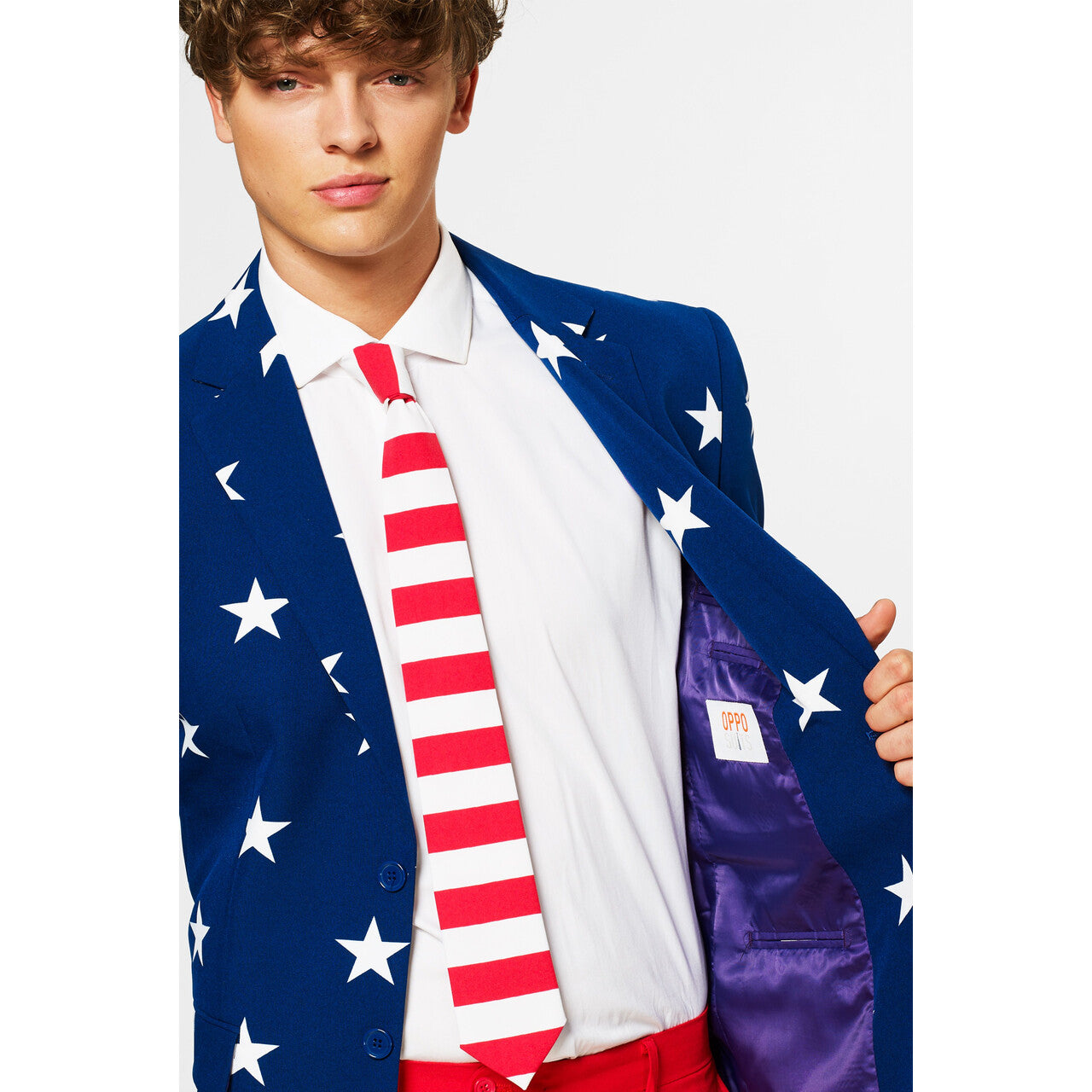 Op deze afbeelding zie je een Kostuums, van het merk Opposuits. American Stars And Stripes Opposuit Kostuum Man