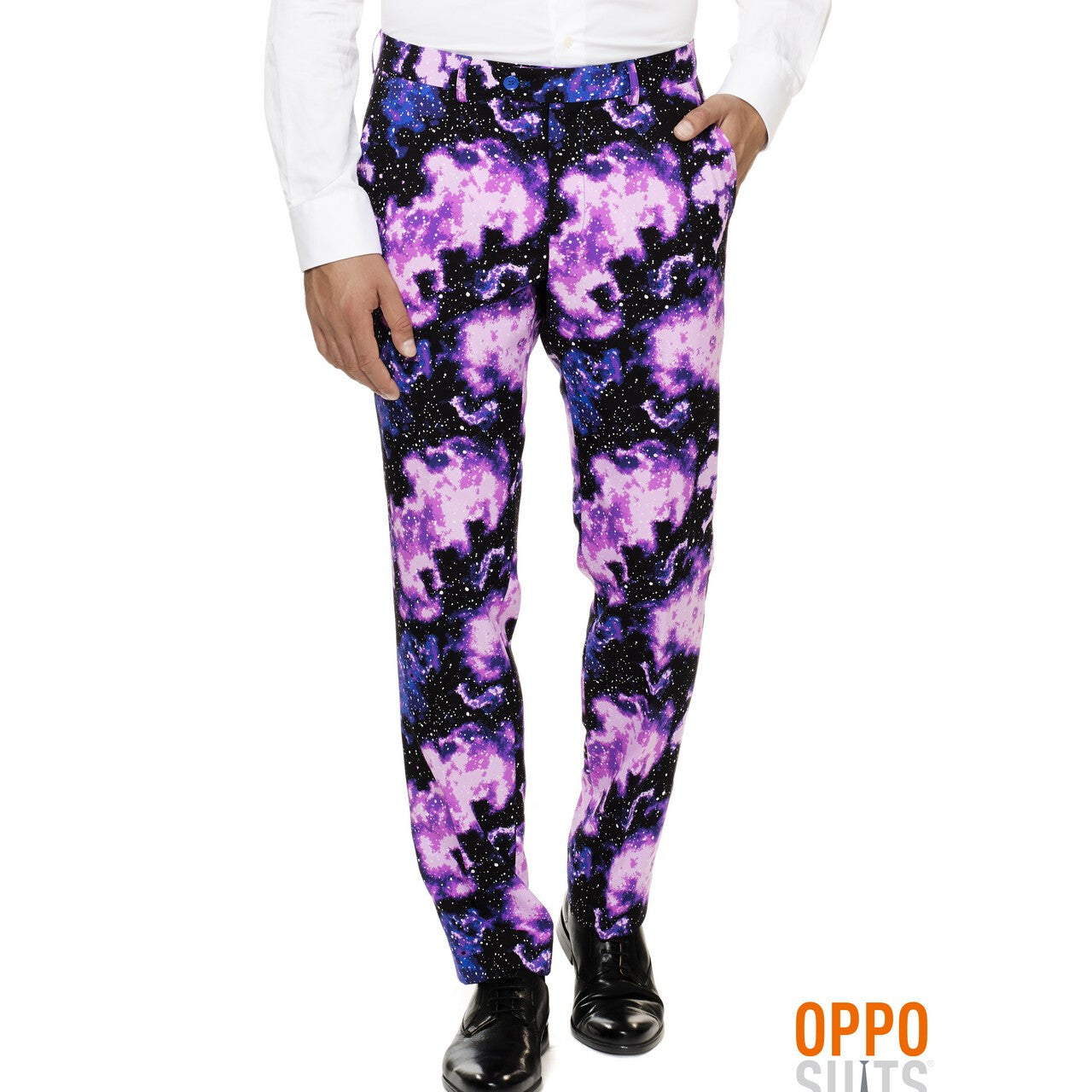 Op deze afbeelding zie je een Kostuums, van het merk Opposuits. Melkweg Galaxy Guy Opposuit Man Kostuum