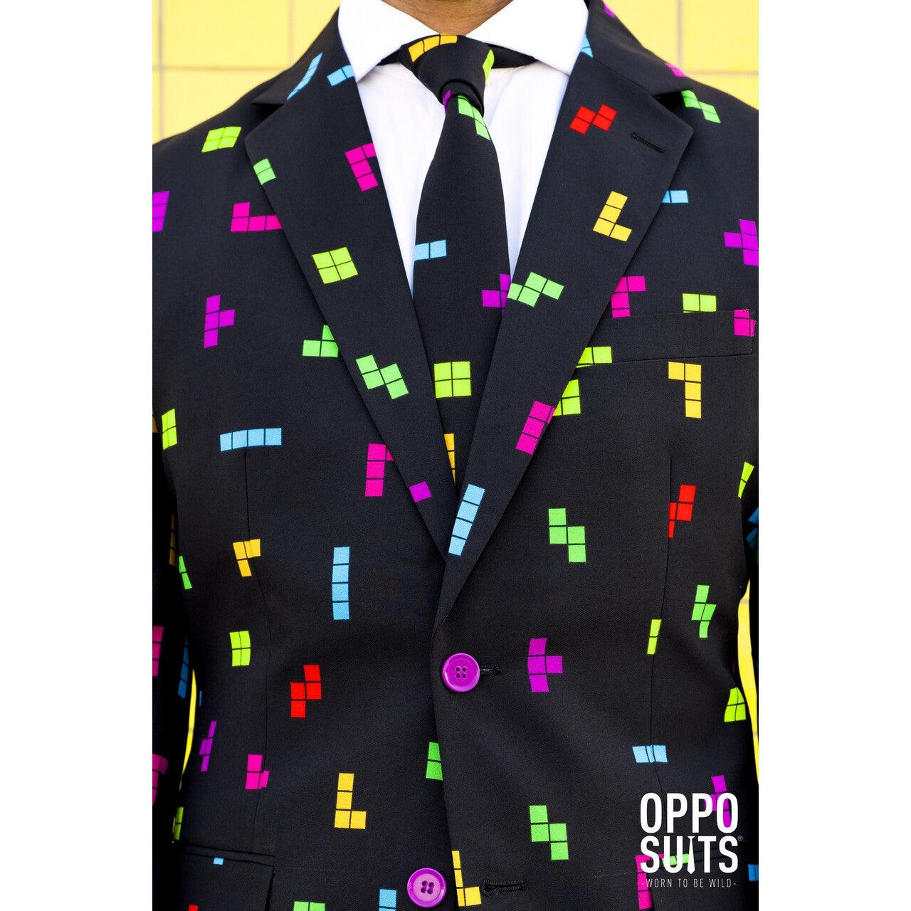 Op deze afbeelding zie je een Kostuums, van het merk Opposuits. Kleurig Tetris Blokken Computerspel Man Kostuum