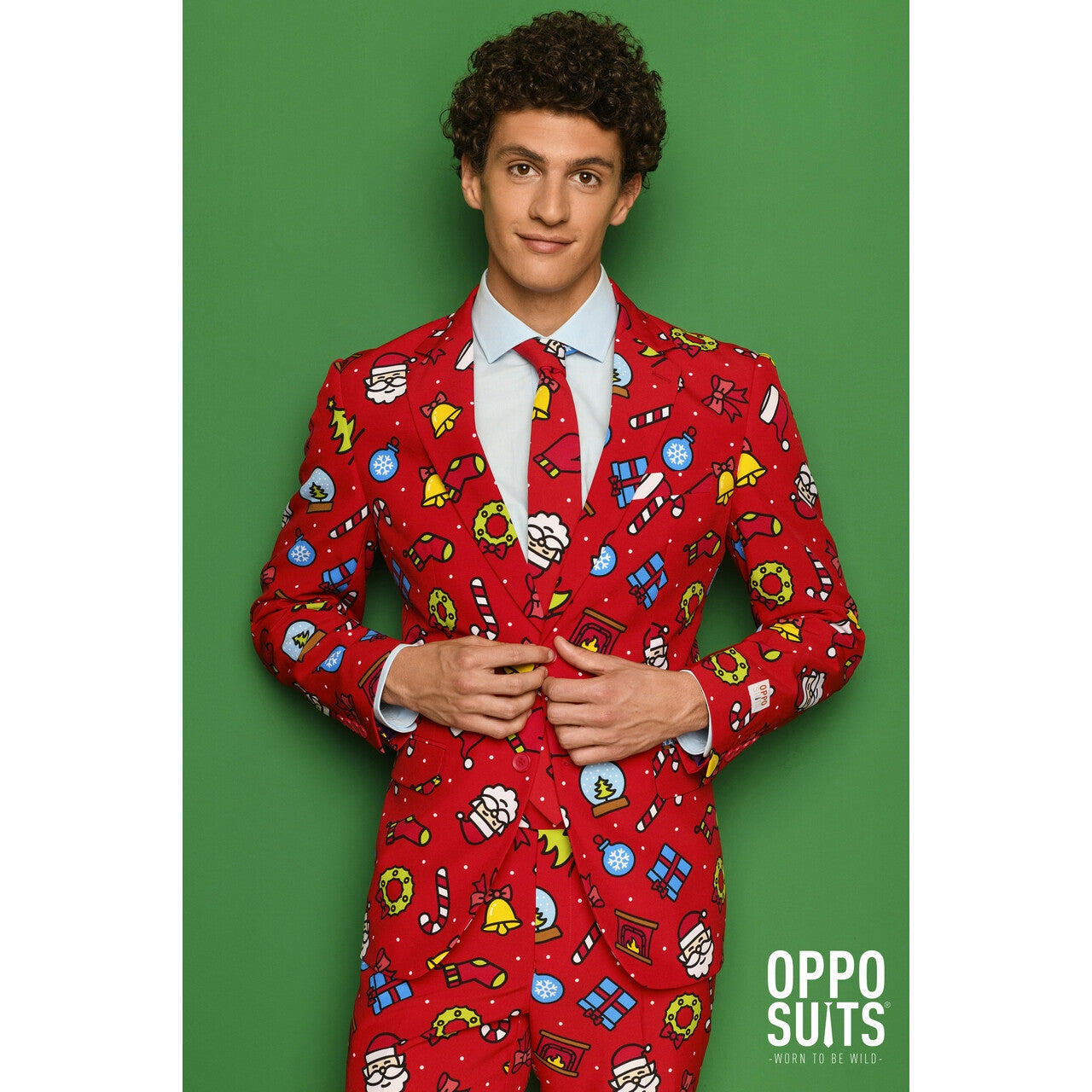 Op deze afbeelding zie je een Kostuums, van het merk Opposuits. Kenmerkend Rood Kerst Motieven Man Kostuum
