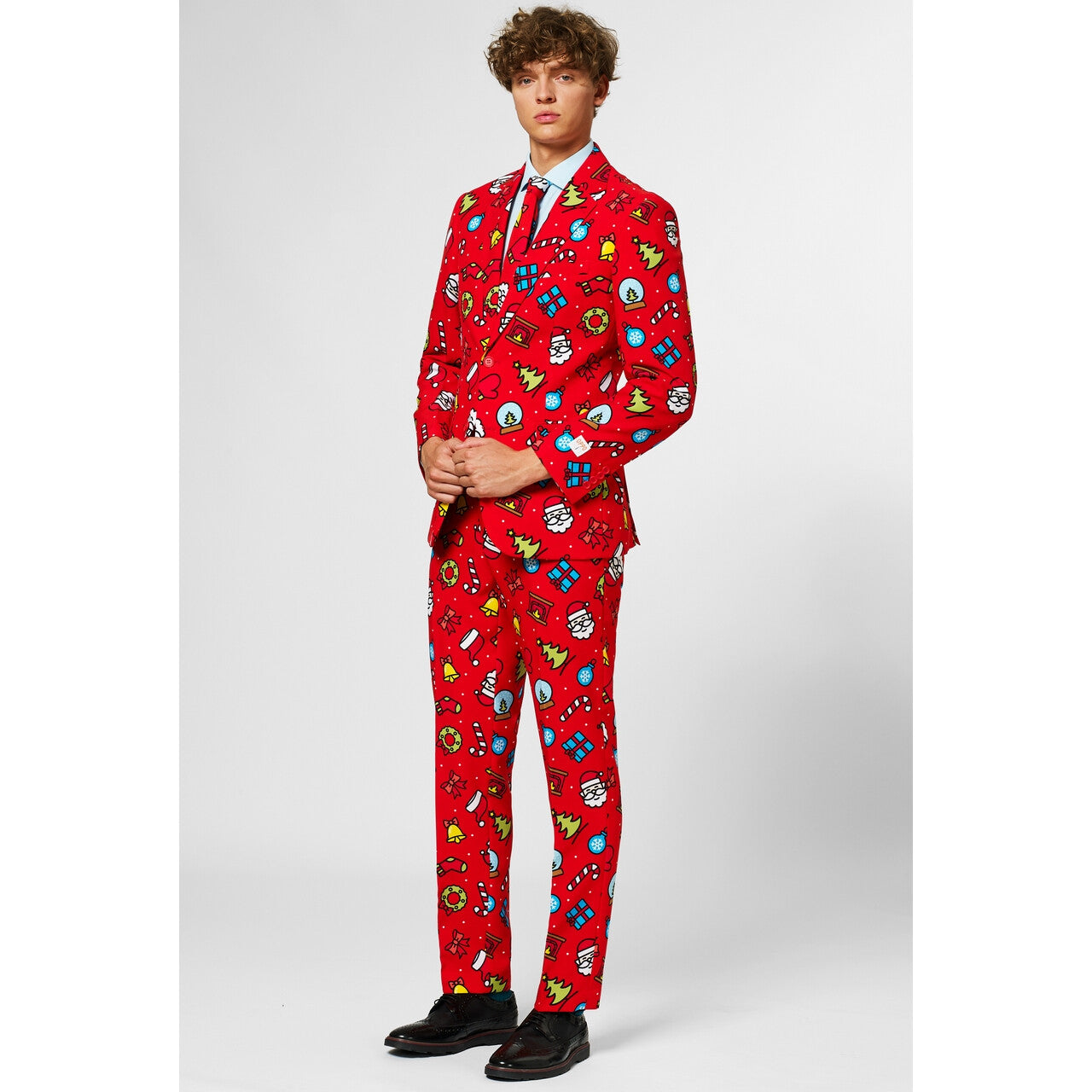 Op deze afbeelding zie je een Kostuums, van het merk Opposuits. Kenmerkend Rood Kerst Motieven Man Kostuum