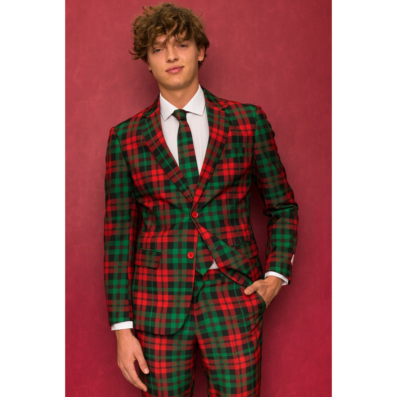 Op deze afbeelding zie je een Kostuums, van het merk Opposuits. Trendy Tartan Kerst Kleuren Man Kostuum